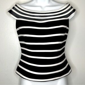 Cache‎ Vintage Boatneck Bodycon Black & White Striped Top Size 2